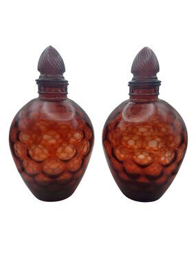 Wheaton Ruby Red Glass Decanters & Stoppers Honeycomb Optic Vintage MCM Set of 2